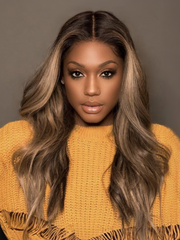 PreCut 4x4 Yaki Straight Wig Ombre Chestnut Brown & Honey Blonde Higlight 2 Styles In 1 Put On And Go Wig