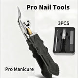 Black Anti Slip Grip Gear Lock Nail Clipper Set with Ultra Sharp Tips for