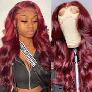 Weekend Sale Red Wine Body Wave Burgundy T part Lace Part Wig 150% density