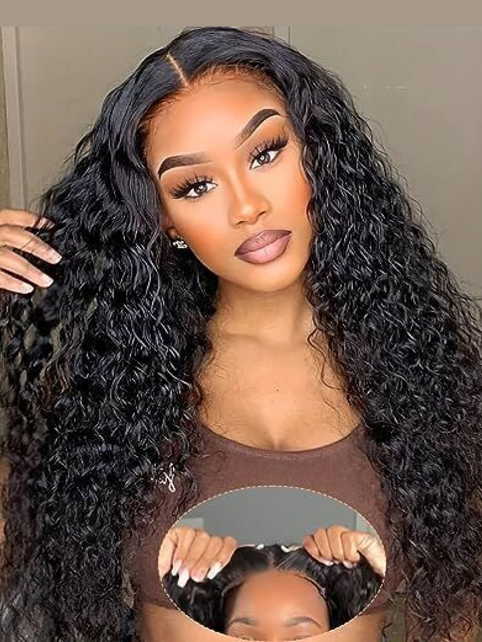 Petaluxe Pre Cut 6x4.5 Lace Water Wave Air Wig Put On And Go 150% DensityWigs Breathable 3D Cap Human Hair Wigs