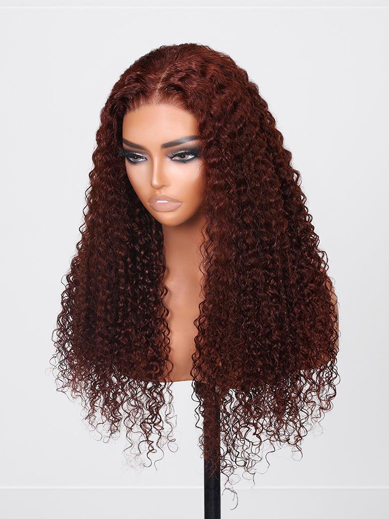 [From 20"] Pre Cut 6x4.5 Lace Red Brown Curly Wig Quick & Easy Glueless Wig With Breathable Cap 150% Density
