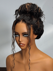 Bye-Bye Knots 7x5 Lace Water Wave Black Wig With Golden Brown Highlights
