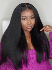 Bye Bye Knots Wig 7x5 Glueless Lace Black Kinky Straight With Bleached Knots Wig