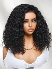 7x5 Bye Bye Slip? Lace Black Celebrity-Inspired Side Part Natural Curly Bob Wig Drawstring Wig 180% Density