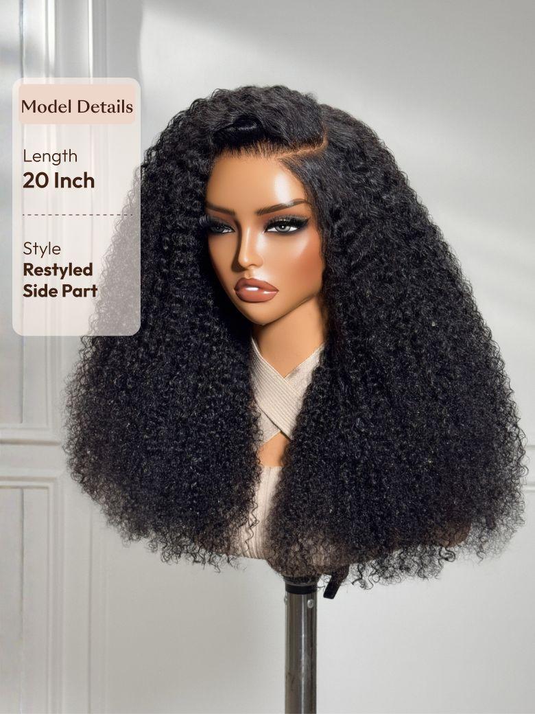 Bye-Bye Knots? 7x5 Lace Black Fluffy Kinky Coils Texture Wig with Invisi Drawstring