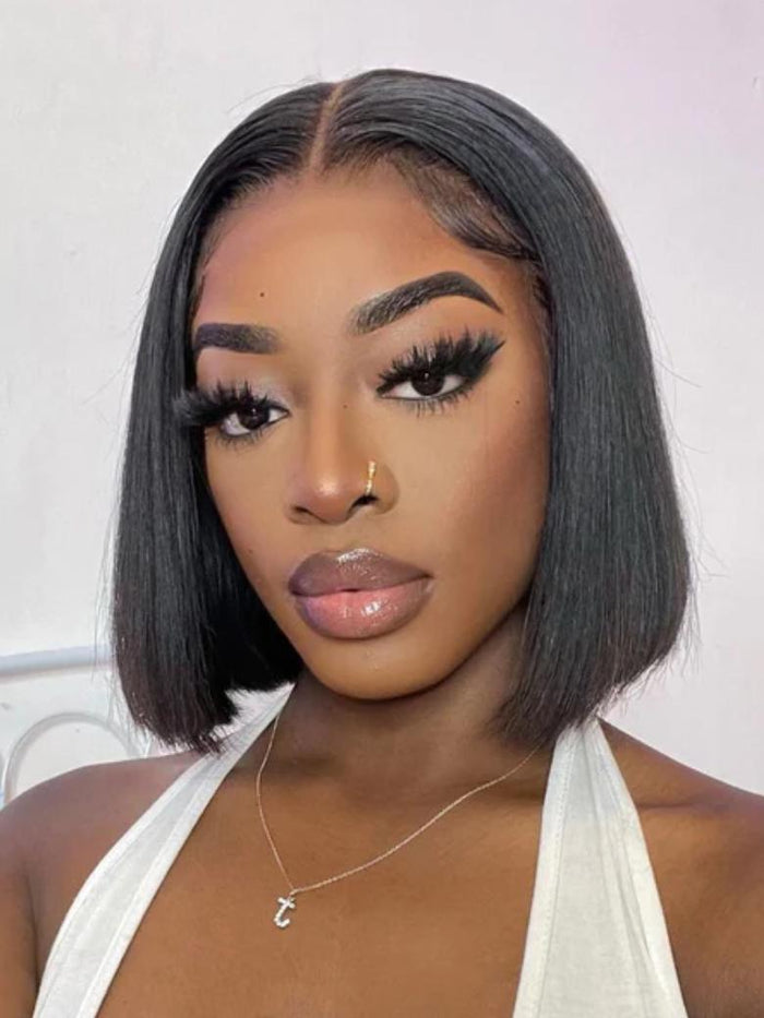 Petaluxe [BOGO FREE] 6x4.5 Pre-Cut Lace Glueless Put On And Go Black Yaki Bob Wig