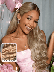 Ash Blonde With Brown Roots No Slip 13x4 Pre-Everything? Lace Frontal Body Wave Wig with Invisi Drawstring
