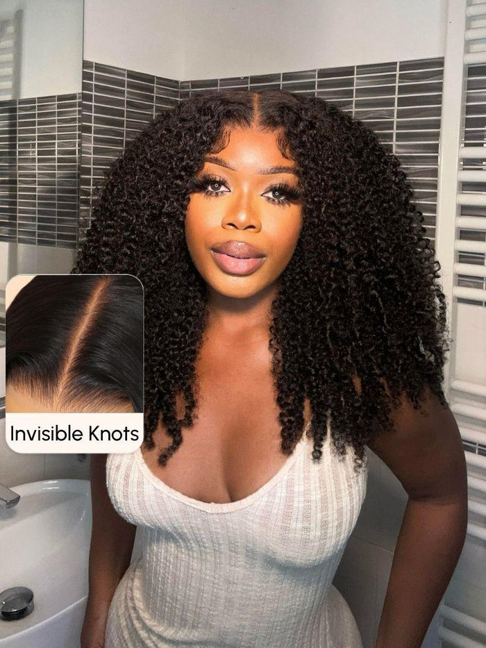 Petaluxe [22"=$106] 7x5 Pre-Cut Glueless Lace Bye Bye Knots Kinky Curly Wig With Bleached Knots 180% Density