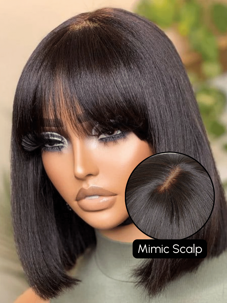 [180% Density] 13x4 Lace Fronta Human Hair Natural Color Natural Bob Wig Lace Front Realistic Human Virgin Hair Wigs With Bangs 100% Human Hair Bettyou Series