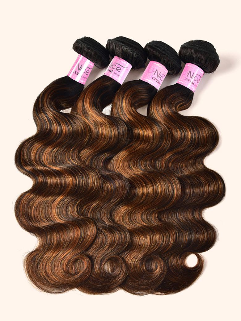 Classic Brown Highlight 4Pcs Human Hair Body Wave Bundles