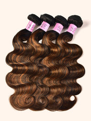 Classic Brown Highlight 4Pcs Human Hair Body Wave Bundles