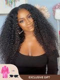 Petaluxe Glueless V Part 0 Skill Needed Beginner Friendly Wig 150% Density Natural Scalp Curly Human Hair Upgrade U part Wig Without Leave out