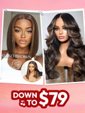 Petaluxe 13x4 Drawstring Brown With Caramel Highlights Yaki Loose Wig& 7x5 Espresso Brown Middle Part Blunt Bob Wig