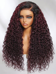 13x4 Lace Frontal Burgundy Plum With Dark Roots Water Wave Pre-Everything Wig