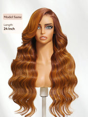 13x4 Pre-Everything? Lace Frontal Copper Ginger With Highlights Loose Body Wave Wig with Invisi Drawstring
