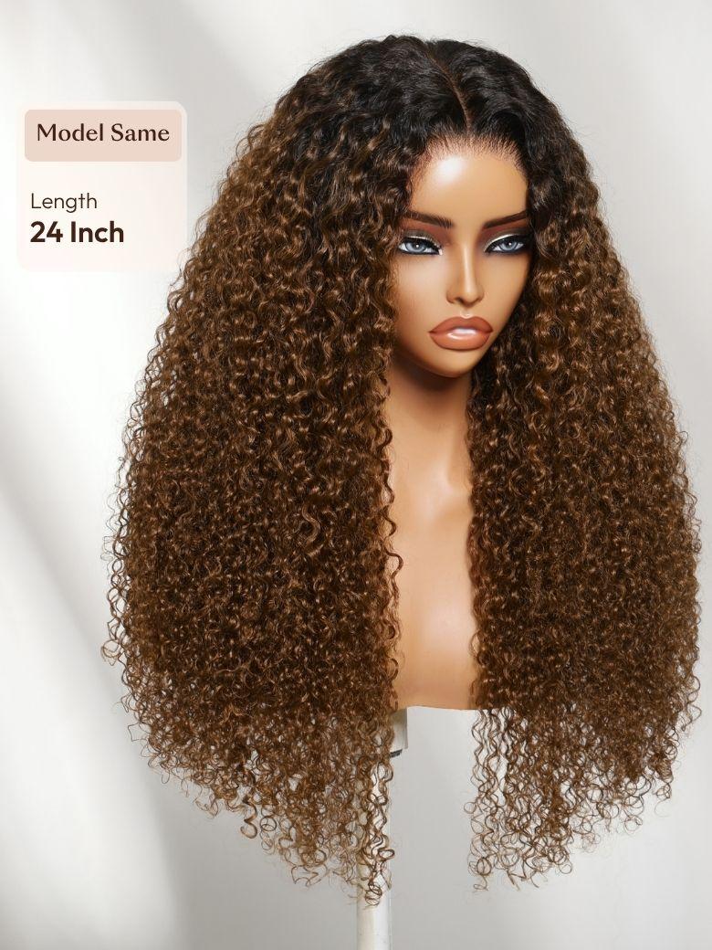 7x5 Bye-Bye Knots? & 13x4 Pre-Everything? & HD Lace Frontal Pull And Go Black Fluffy Natural & Balayage Highlights Loose Wave Wispy Bangs Wig