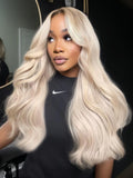 22 Inch Petaluxe Bye-Bye Knots Wig 7x5 Lace Platinum Blonde With Dark Roots Loose Wave Wig
