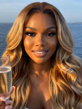 Petaluxe 7x5 Bye-Bye Slip? Lace Honey Blonde With Brown Roots Body Wavy Wigs with Face-Framing Layers