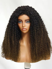 Flip Over Half Wig Black to Chestnut Brown Ombre Kinky Curly Wig