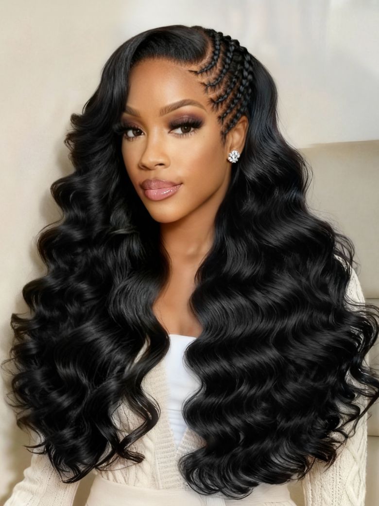 13x4 Pre-Everything? Voluminous Wave Wig with Boho Micro Cornrows Side Braids
