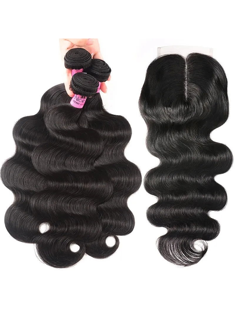 Hair 3 Bundles Brazilian Body Wave With T Part Lace Closure