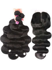 Hair 3 Bundles Brazilian Body Wave With T Part Lace Closure