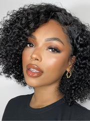 [Down to $79] 7x5 Bye-Bye Knots Wig Natural Black Short Curly Pre Side Part Bob Wig