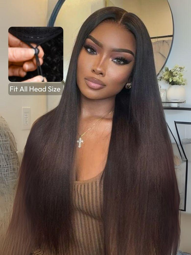 EasiContour? V Part Black to Chestnut Brown Ombre Yaki Wig With Invisi Drawstring