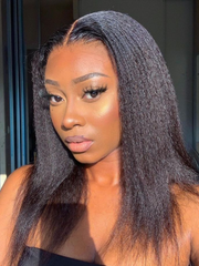 6x4.5 Pre Cut Lace Put On And Go Glueless Kinky Straight Black Air Wig