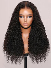 5x5 Thin HD BlendAway Lace Closure Black Glueless Jerry Curly Wig 180% Density