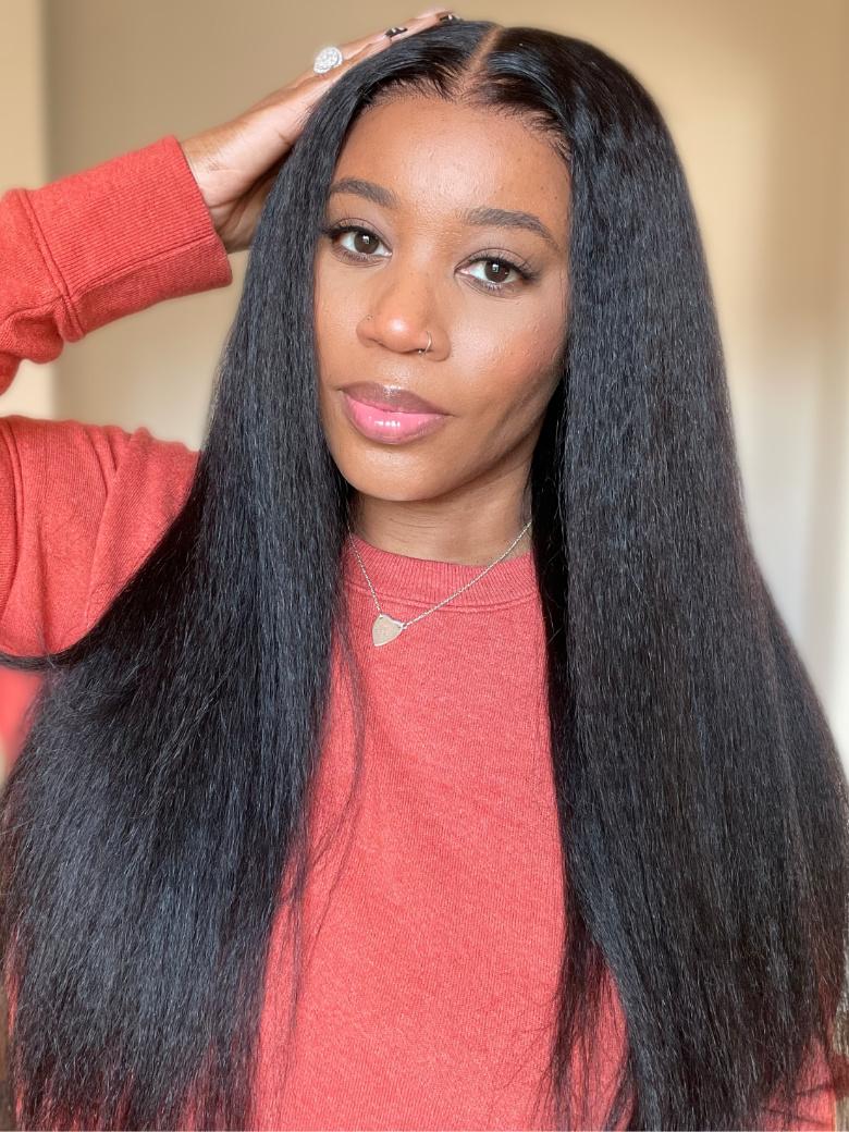 13x4 Lace Front Wig Kinky Straight Natural Baby Hair Wig Bouncy 150% Density