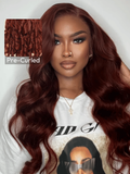 Petaluxe 7x5 Bye Bye Knots Wig Glueless Lace Reddish Brown Body Wave Bleached Knots Wig