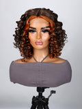 Petaluxe 4x0.75 Lace Front Light Mocha Short Wig With Ringlets Swept Bangs And Ginger Highlights