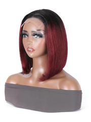 Short Straight Ombre 99J Bob Wig 4x4 Lace Closure Wig 2 Tones 1b/99J Color