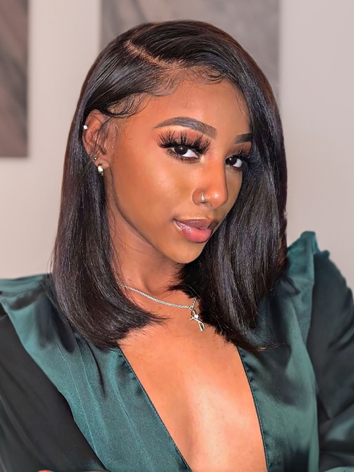 Petaluxe BOGO Free Short Straight Asymmetrical Bob Lace Front Wigs with Side Part Perfect For Any Face Shapes