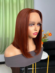 Dark Auburn Brown Long Sleek Bob 13x4 Lace Front Wig