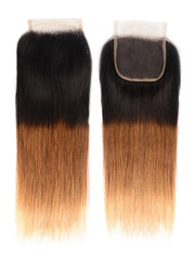3 Tones Ombre Straight Human Hair Lace Closure Sew In 1B/4/27 Remy Hair