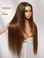 7x5 Bye-Bye Slip? Lace Rich Brown with Golden Copper Highlights Layered Straight Glueless Wig with Invisi Drawstring