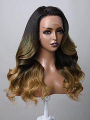 13x4 Lace Front Toasted Caramel Ombre Body Wave Wig With Dark Roots