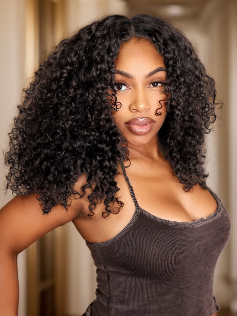 250% Density Long Curly 13x4 Transparent Lace Front Wig 100% Virgin Human Hair Pre-plucked Natural Black