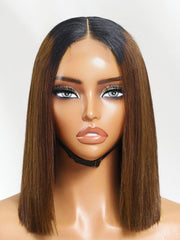 2x6 Closure 200% Density #4 Brown With Dark Root Bob Wig