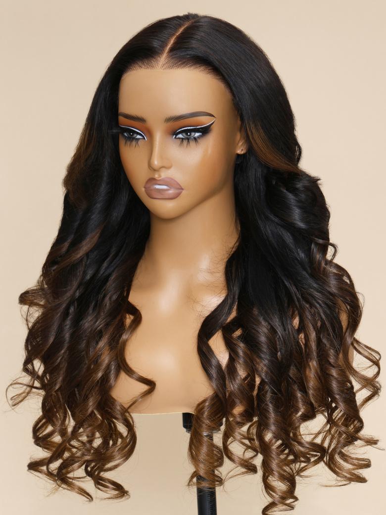 Magic Lace Wig Black to Chestnut Brown Ombre Body Wave With Optional 7x5 Replaceable Lace Closure