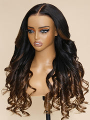 Game Changer Magic Lace Wig Black to Chestnut Brown Ombre Body Wave With Optional 7x5 Replaceable Lace Closure