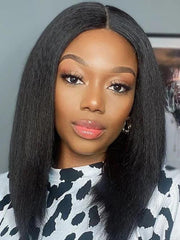 6x4.5 Pre-Cut Lace Yaki Straight Air Wig Put On And Go Glueless Wig 150% Density