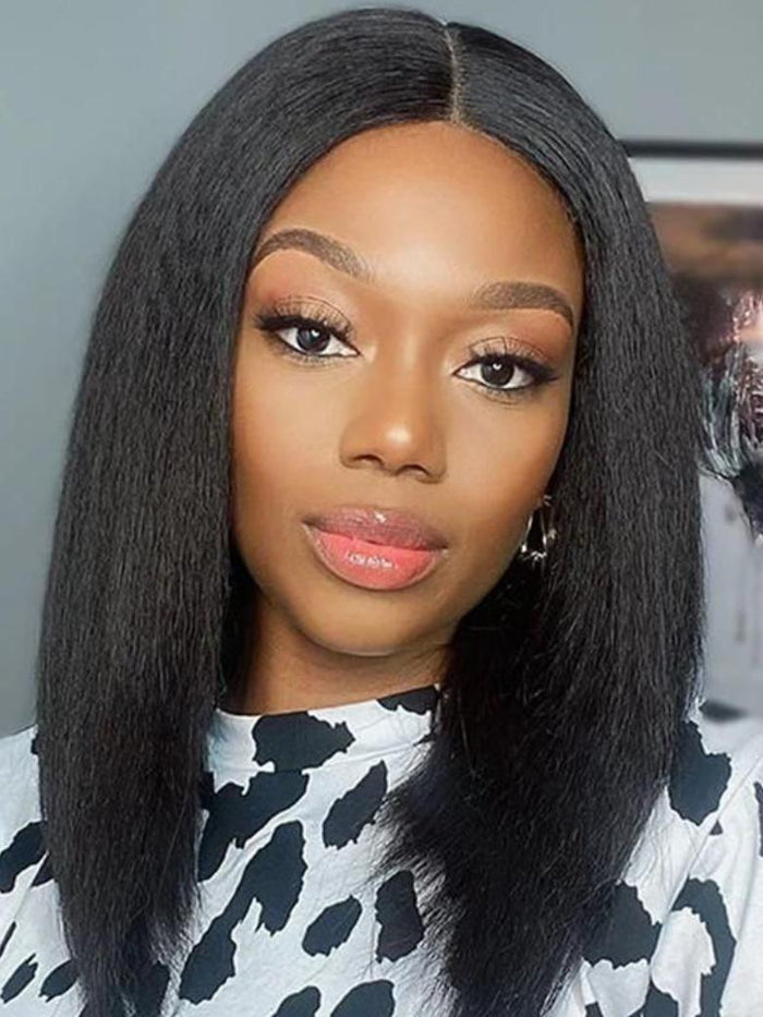 Petaluxe 6x4.5 Pre-Cut Lace Yaki Straight Air Wig Put On And Go Glueless Wig 150% Density