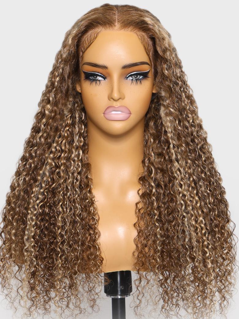 Real Ear To Ear Super Secure 13x4 Lace Frontal Honey Blonde Highlights Jerry Curly Pre-Everything Wig