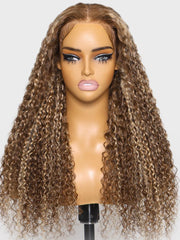 [Plus+ Exclusive] Pre-Everything 13x4 Lace Frontal Honey Blonde Highlights Jerry Curly Bouncy Wig with Baby Hair