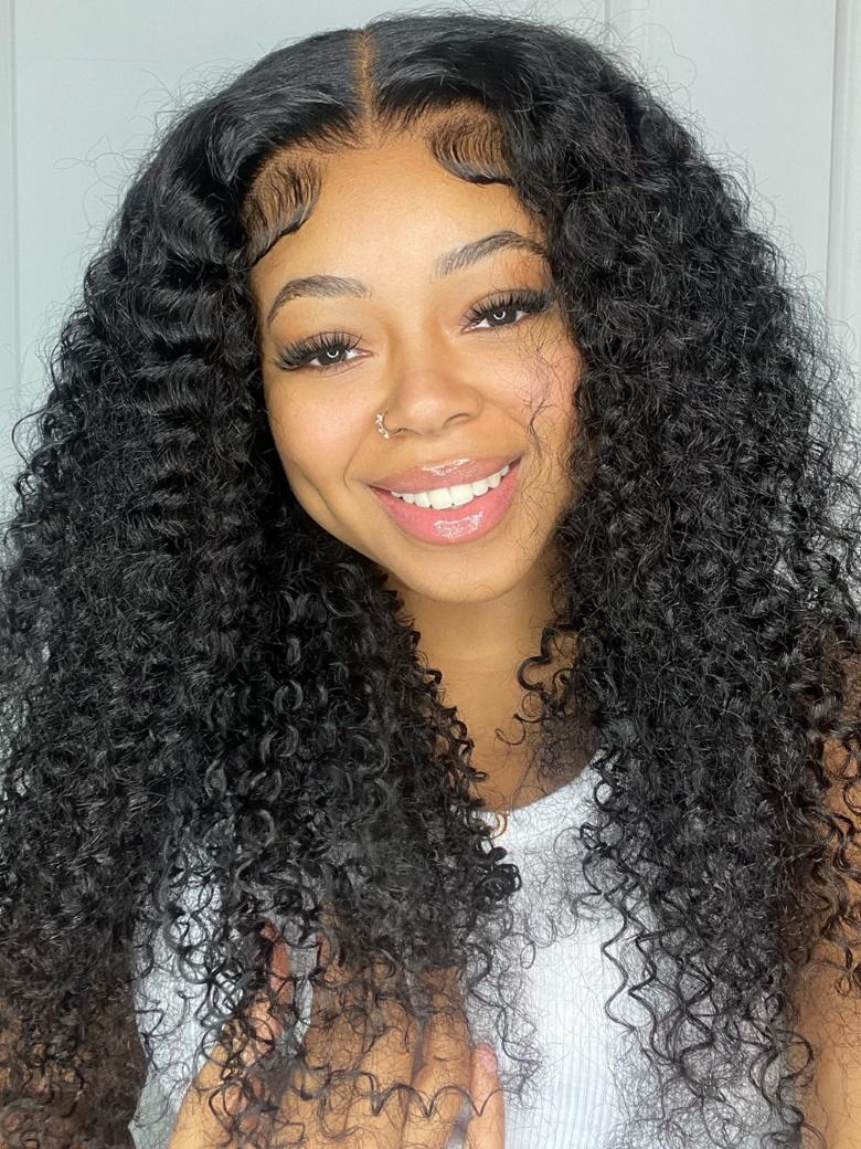 5x5 Pre Cut Undetectable Lace Put On And Go Glueless Curly Human Hair Wig 150% Density