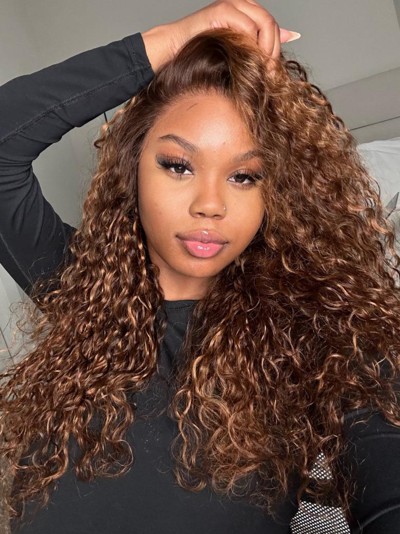 [26"=$159] 13x4 Glueless Lace Highlight Piano Brown Water Wave Wig