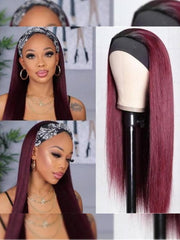 [2 Wigs $109] Headband 22" Burgundy Wig & 12" BOB Natural Color Wig